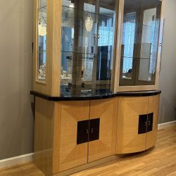 China Cabinet, Beijing Black Glass Shelves Lighting In China Cabinet
