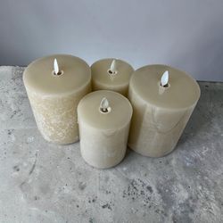 Pottery Barn Premium Flickering Flameless Wax Pillar Candle Bundle- Salt Washed
