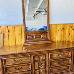 Solid Wood Dresser And Mirror 