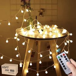 Globe String Lights Fairy Lights Battery Operated 65.6ft 200LED String Lights with Remote Waterproof Indoor Outdoor Hanging Lights for Home,Patio,Gard