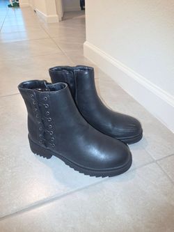 Black Ankle Boots with Side Lace Detail