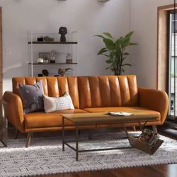 NOVOGRATZ BRITTANY FUTON, CAMEL FAUX LEATHER,