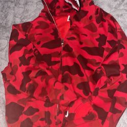 Red Camo Bape Hoodie Size L