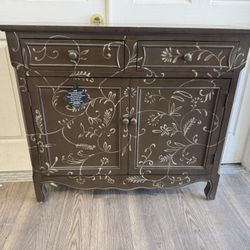 Coast to Coast Imports Hand-Painted Cabinet – 2 Drawers / Double Doors