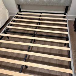 Queen Platform Bed Frame Gray Upholstered Delivery Available 