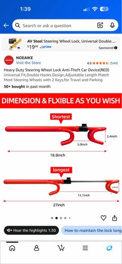 Steering Wheel Lock Red