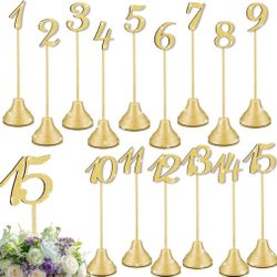 Maitys 15 Pcs Metal Table Numbers 1-15 With Weighted Base 8 Inch Table Number Stands For Wedding Reception, Party, Anniversary, Birthday Banquet(Gold)