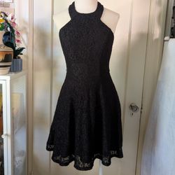 Black halter dress women's Size 3 cute dress with sparkling lace fabric and a flowy skirt