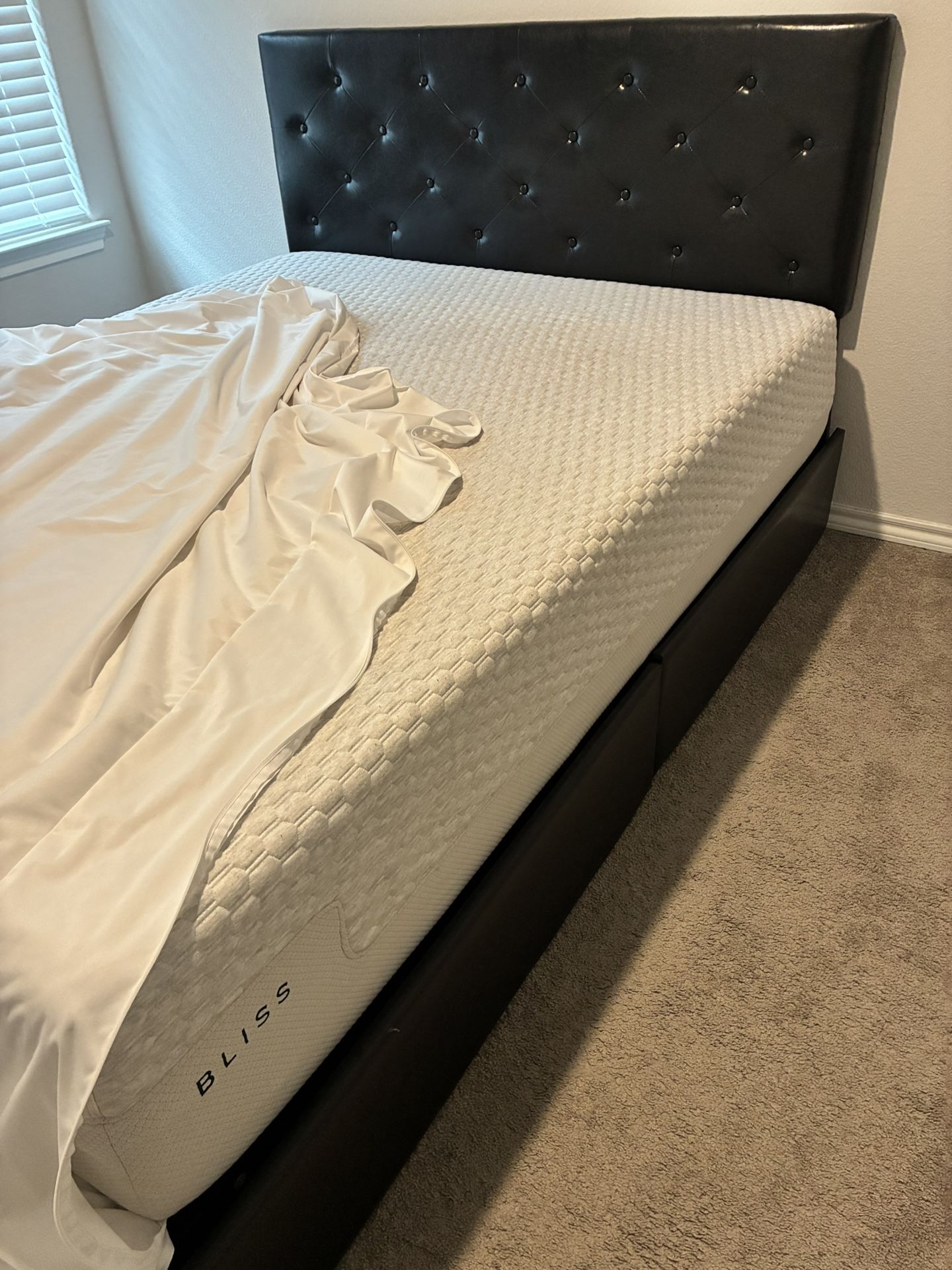 Queen  Upholstered Storage Bed  + Mattress