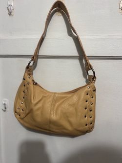 Tan Leather Studded Shoulder Bag