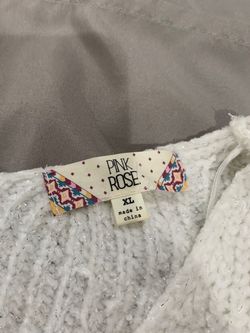 Pink Rose White Knit Sweater XL