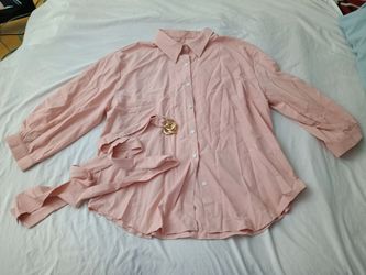 WOMENS 100% POLYESTER SIZE 3X PINK LONG SLEEVE BUTTON UP SHIRT BLOUSE