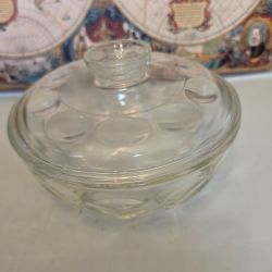 Clear Glass Covered Candy Dish Dot Pattern Serving Bowl