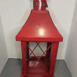 Vintage Red Metal Lantern Candle Holder - Great For Christmas Displays