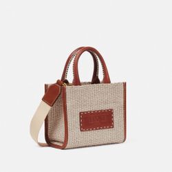 NEW VERSACE women's athena raffia leather small shopper tote bag in beige