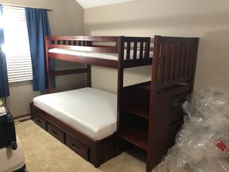 Twin Over Full Bunk Bed with Stairs and Storage