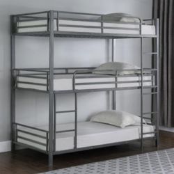 Metal Twin Triple Bunk Bed Gunmetal No Mattress 