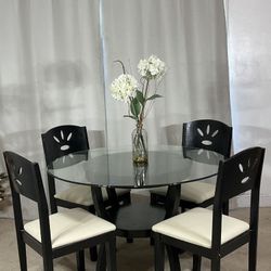 Elegant Black & White Glass Dining Table & 4 Chairs 