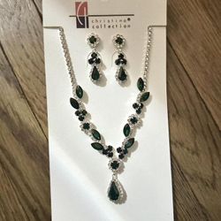 Emerald crystal necklace and earring set
