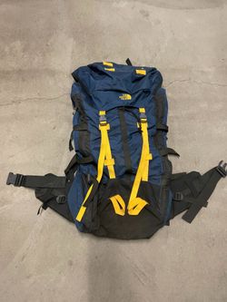 Vintage The North Face Internal Frame Backpack Blue Yellow Hiking Expedition