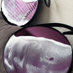 Deep purple night ocean waves effect epoxy resin wall art decor mirror metal frame set of 2 PC