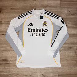 Real Madrid NWT 2024/25 White Home adidas Long Sleeve Authentic Jersey Men M