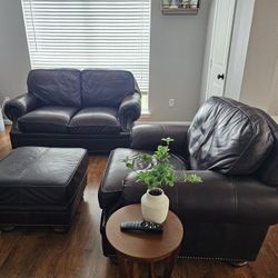 3-Piece Leather Sofa Set – Loveseat, Armchair & Ottoman