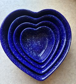 vintage set of 4 cobalt blue speckled nesting bowls