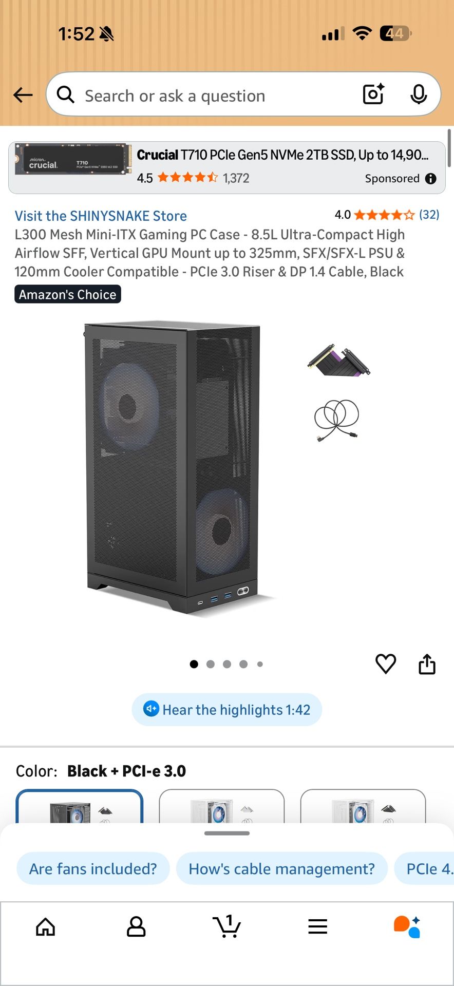 L300 Mesh Mini-ITX Gaming PC Case - 8.5L Ultra-Compact High Airflow SFF, Vertical GPU Mount up to 325mm, SFX/SFX-L PSU & 120mm Cooler Compatible - PCl