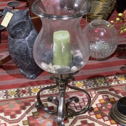 Decorative Clear Glass Vase Candleholder with Metal Base - See measurements