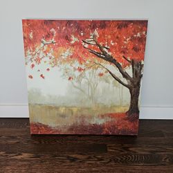 24" X 24" Great Condition Painting Of Tree With Red Leaves 