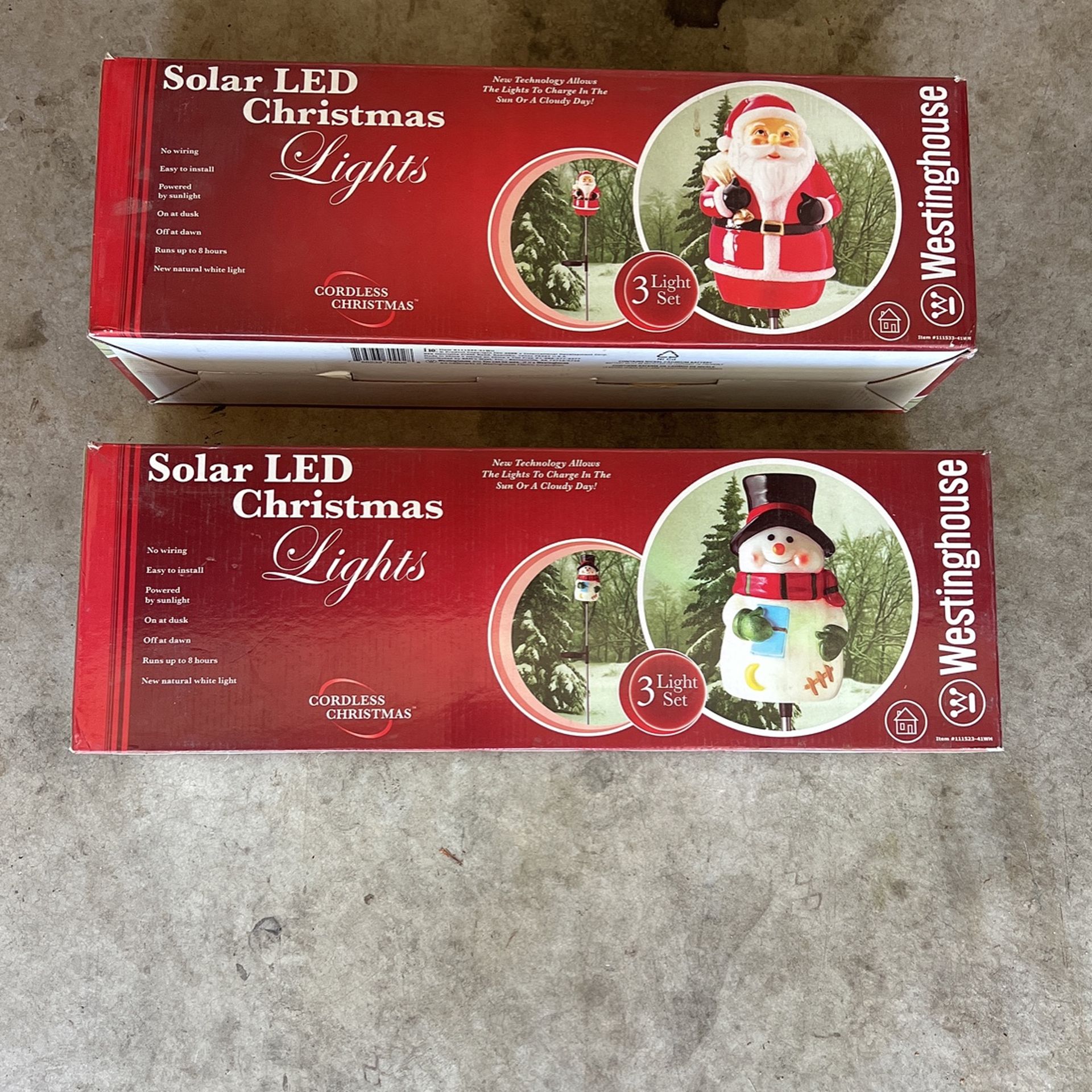 Set Of 6 Solar Christmas Lights Santa And Snowman