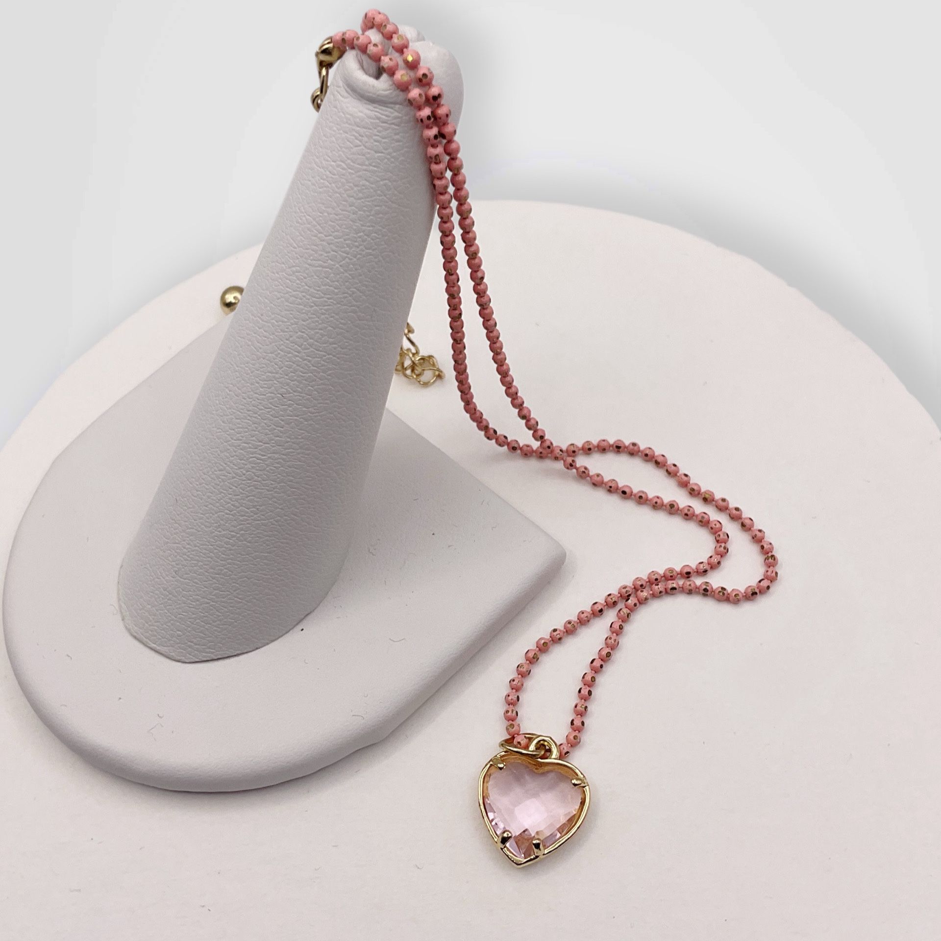 Light Pink Heart Pendant Necklace Adjustable Acrylic Gold Colored 12.5-15 Inches