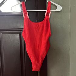 Aerie Red Ribbed One Piece Swimsuit XS