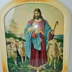 Vintage 1950 Picture Shepherd With His Flock