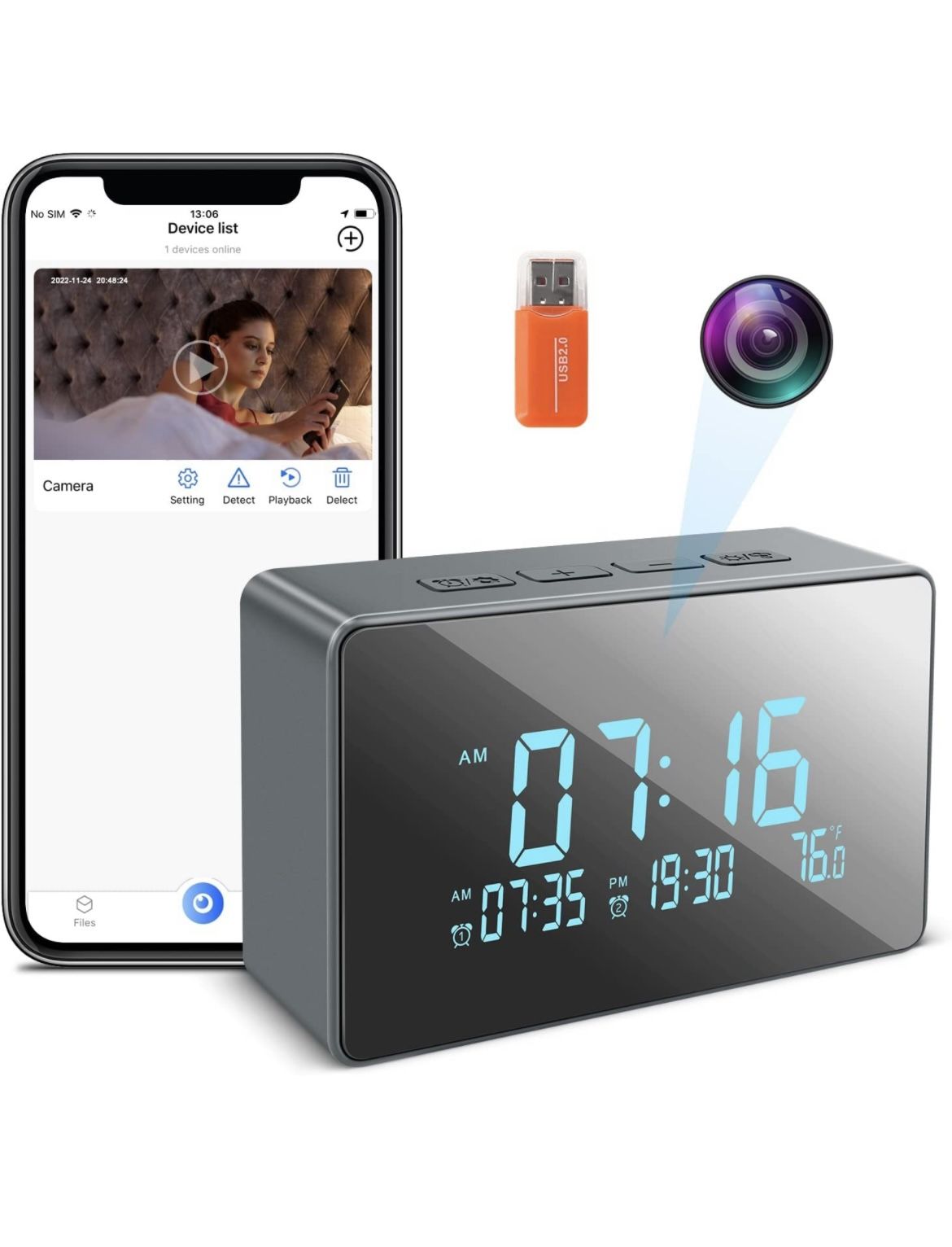 Hidden Camera Clock,Spy Camera HD 1080P Wireless Hidden WiFi Clock