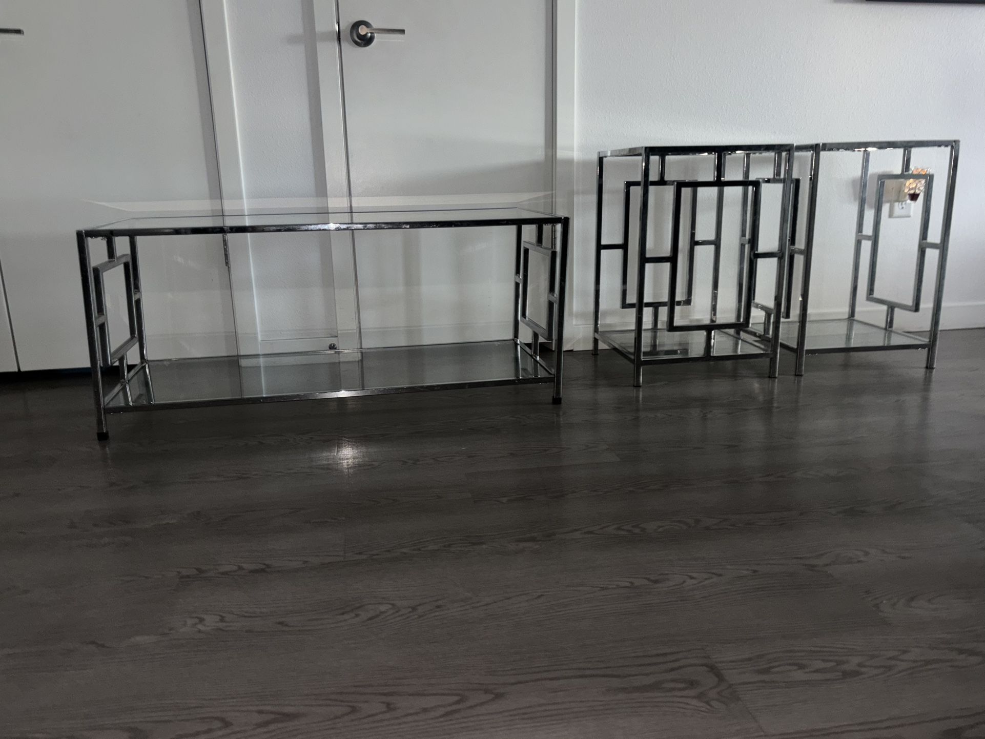 Chrome Glass Coffee Table + End Tables