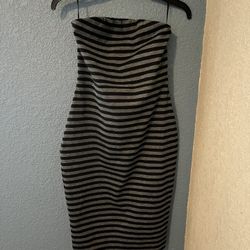Women’s Black Gray Striped Strapless Dress Sz 4