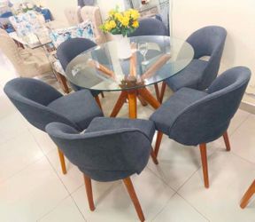 Round Glass Dining Table with 6 Chairs