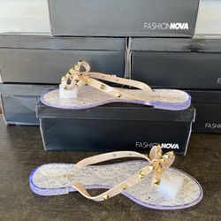 Size 11 fashion nova Summer Romance Studded Lace Flat Sandals  set of 6