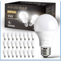 dalattin 24 Pack LED Bulbs Daylight White 5000K, 60 Watt Equivalent A19 Standard Bulbs, E26 Base, 800 LM, 
