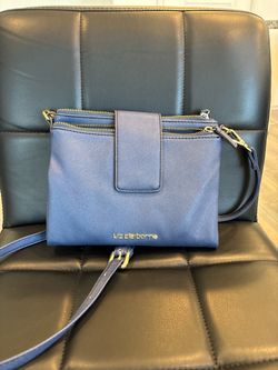Liz Claiborne Navy Blue Saffiano Crossbody Bag – Triple Compartment Organizer