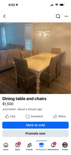 High end dining table and 6 chairs.