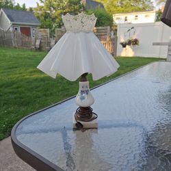 Old Time Marble Base Table Lamp With Milk Glass