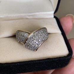 1 ctw  Diamond Cocktail Ring Band Real Solid 10k Gold Size 7.5