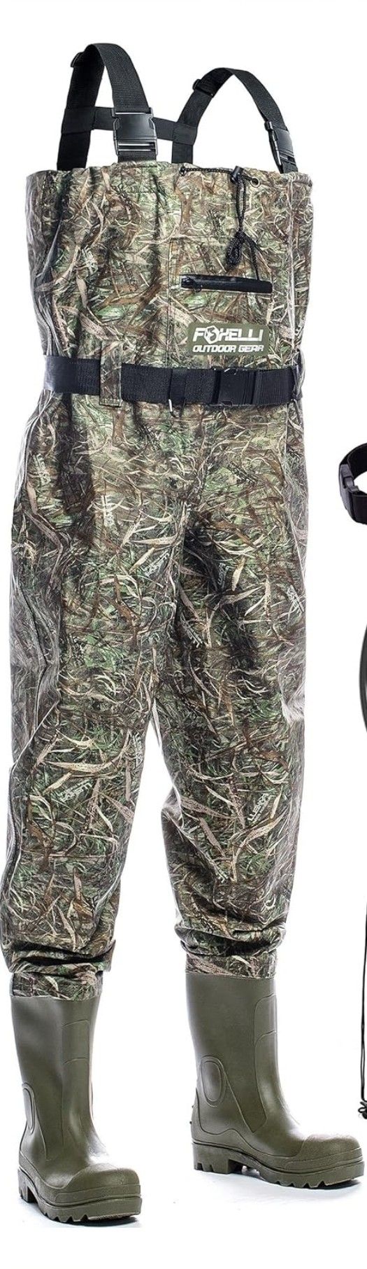 Foxelli Chest Waders – Camo Hunting Fishing Waders for Men and Women with Boots, 2-ply Nylon/PVC Waterproof Bootfoot Waders