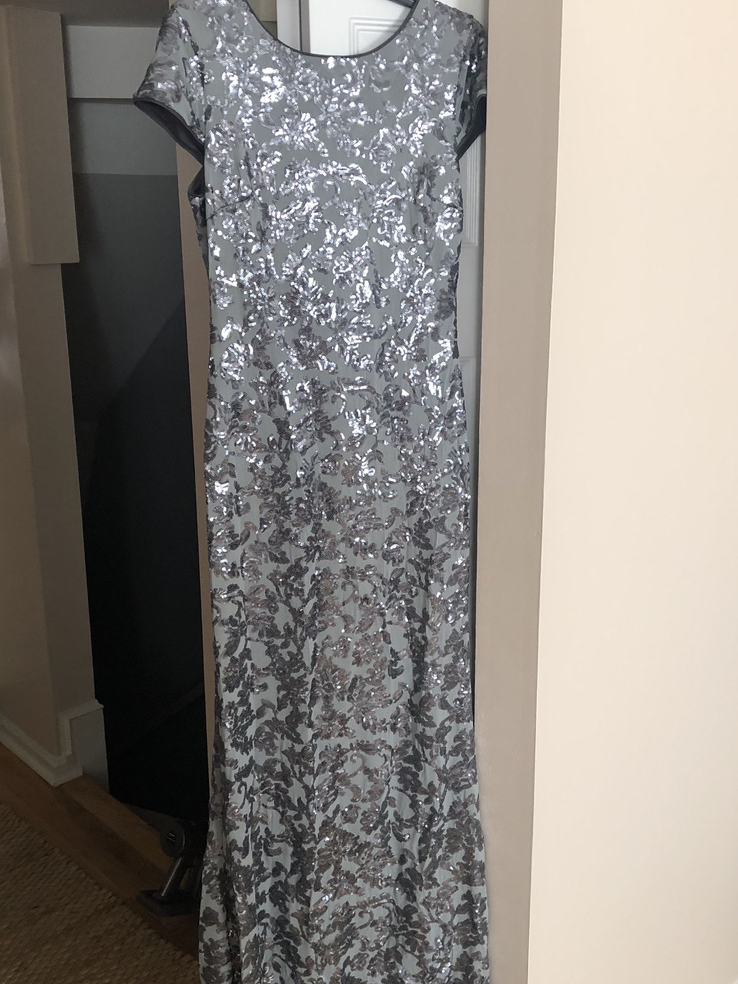 Calvin Klein Silver Sequin Gown Size 8