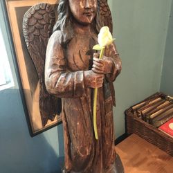 Antique Wooden Carved Spanish Monastery Angel 33 Inches Tall 
