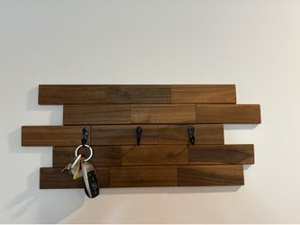Teak Wood Key Holder / Coat Rack 21x9 – Wall Hooks (Light or Dark Wood)