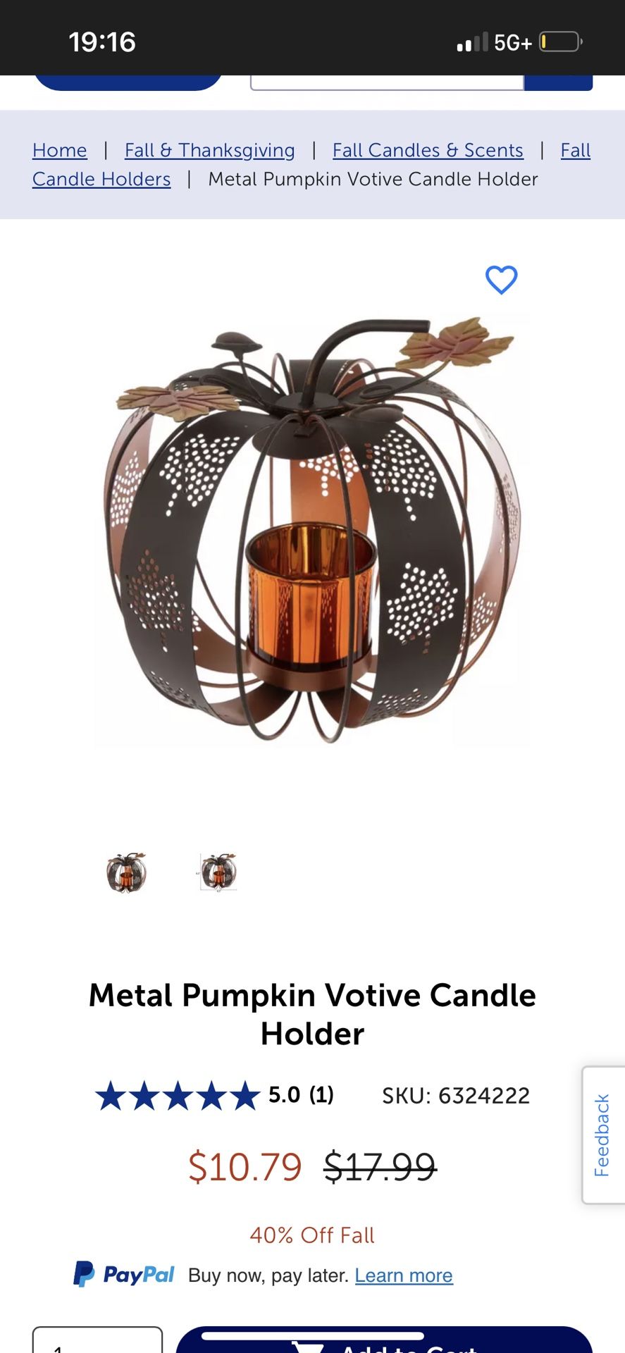 Fall Metal Pumpkin Votive Candle Holder